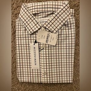 Mizzen+Main men’s long sleeve dress shirt. XL trim. White + blue plaid